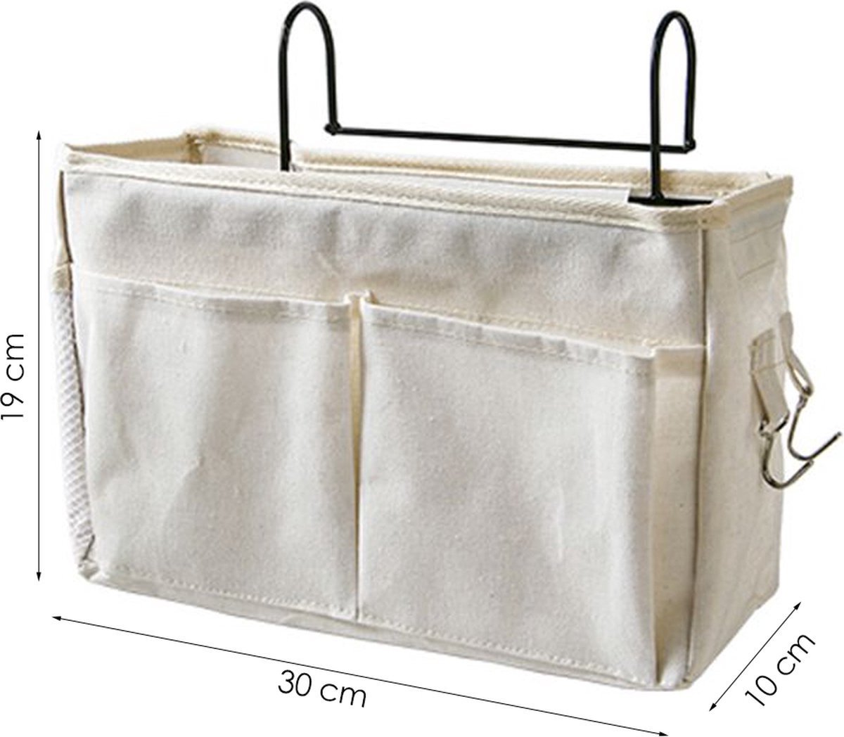 Bedside Pocket - Bed Organizer With Frame - Bed Storage Bag - Cotton - Bed Storage Bag - Bedside Table - Bedside Organizer - Bedside Pocket Storage Bag - White - For Bed Or Sofa - Hanging Model - With Multiple Compartments And Hooks - Very Practical And D