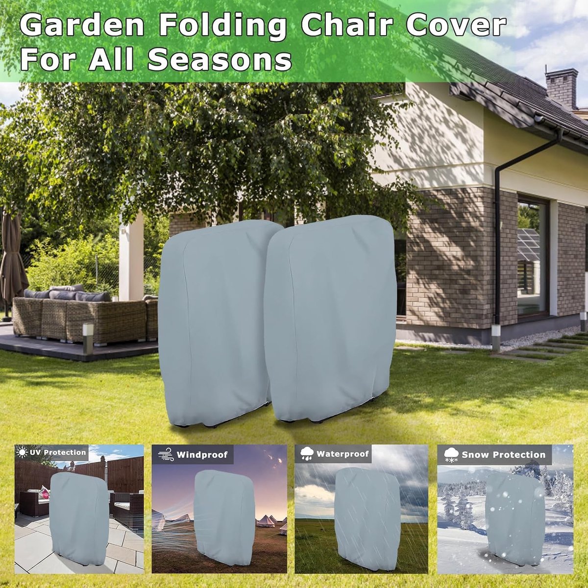 Waterproof Chair Cover - Garden Furniture Protective Cover - Garden Chair Cover - Garden Furniture Cover - Chair Cover for Garden Chairs - Cover for Folding Chairs - Weatherproof Chair Protective Cover - For Outdoor Use in the Garden