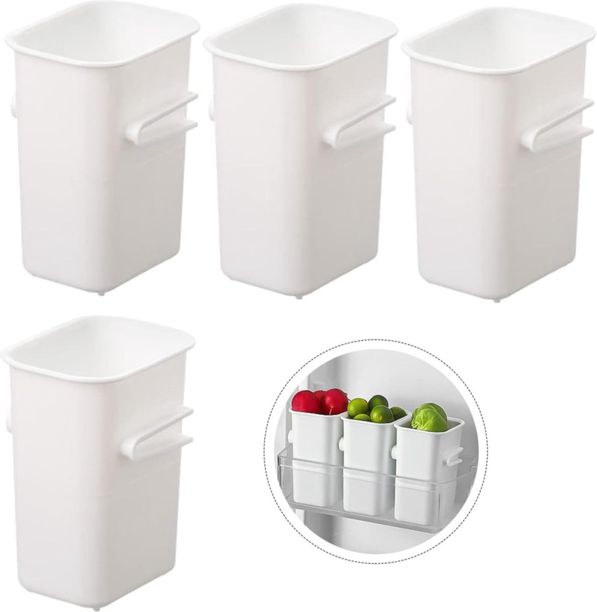 Refrigerator Organizer - 4-Piece Storage Box - Refrigerator Side Door Organizer - Kitchen Organizers - Refrigerator Storage Bins - Refrigerator Trays - Storage Box - Home Kitchen Organizer - Refrigerator Trays - Kitchen Cabinet Organizer - White