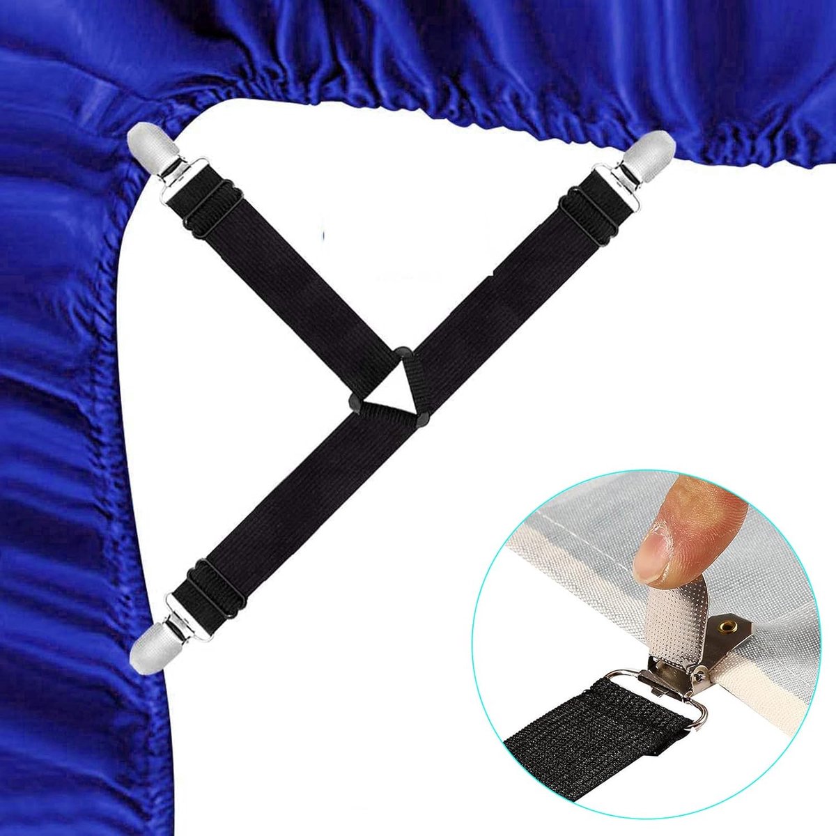 4x Sheet Tighteners - Sheet Fastening Straps - Duvet Clips - Sheet Locking Buckles - Sheet Holders - Duvet Clamps - Adjustable Sheet Tighteners - Elastic Sheet Clamps - For Sheets
