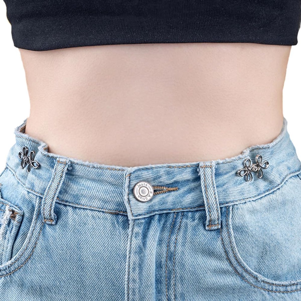 Trouser Reducer - 8 Pieces - Waist Stretcher Set - Pins - Waist Extender - Jeans Shortening Buttons - Adjustable Button - Tightening Button - Tightener Buttons - Reusable - Trouser Waist Reinforcement - For Loose Jeans