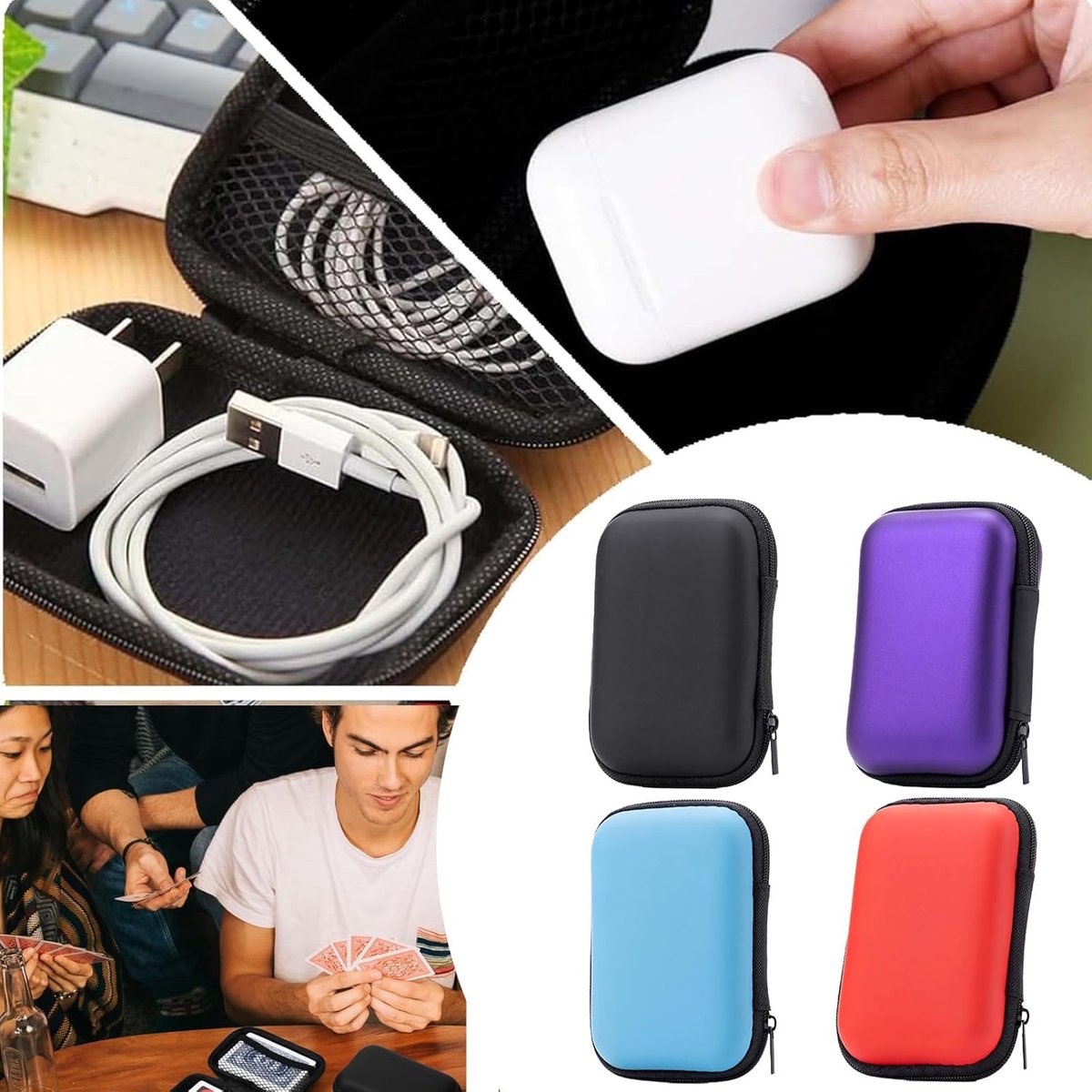 4 pieces - playing card sleeves - card box - Headphone bag - Data cable storage box - 11.5*8*4 cm - EVA storage box - storage bag - portable playing card holder - card game case - card storage - waterproof - for outdoor play
