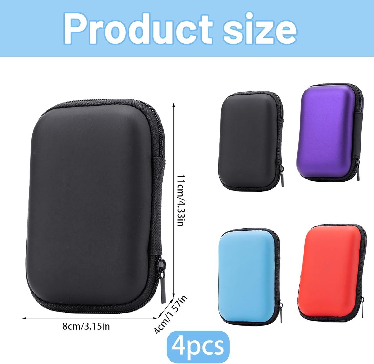 4 pieces - playing card sleeves - card box - Headphone bag - Data cable storage box - 11.5*8*4 cm - EVA storage box - storage bag - portable playing card holder - card game case - card storage - waterproof - for outdoor play