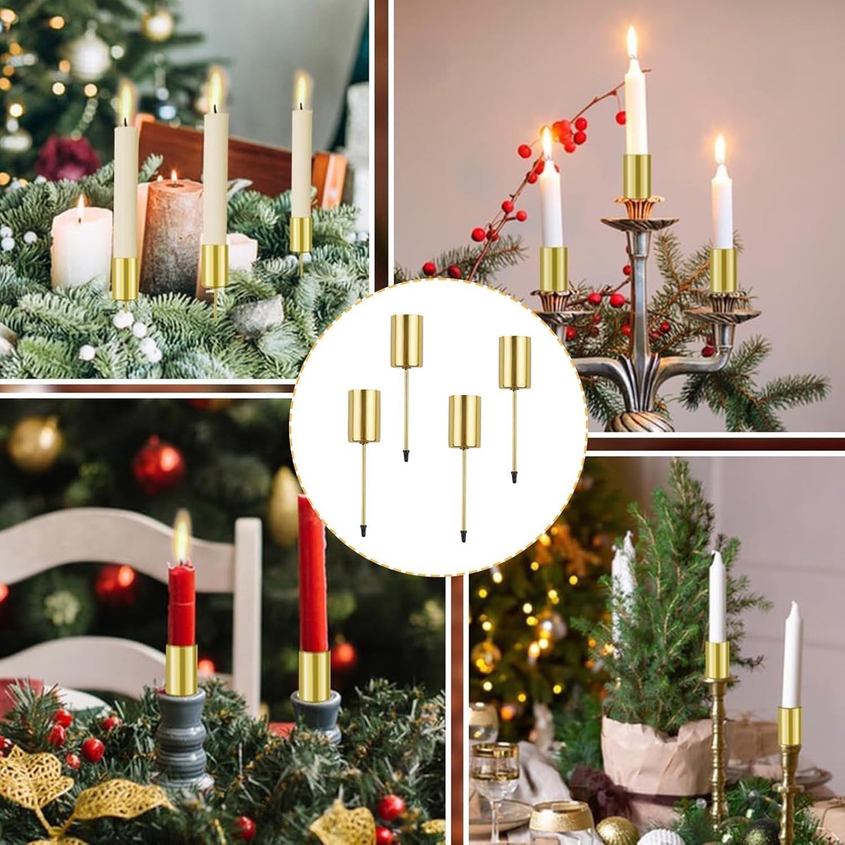 4 pieces - Candle holder - candle holder - candlestick - Christmas wreath candle holders - metal candlestick - Christmas decorations - home decor - candle accessories - 2.5*2.5*11 cm - gold-colored