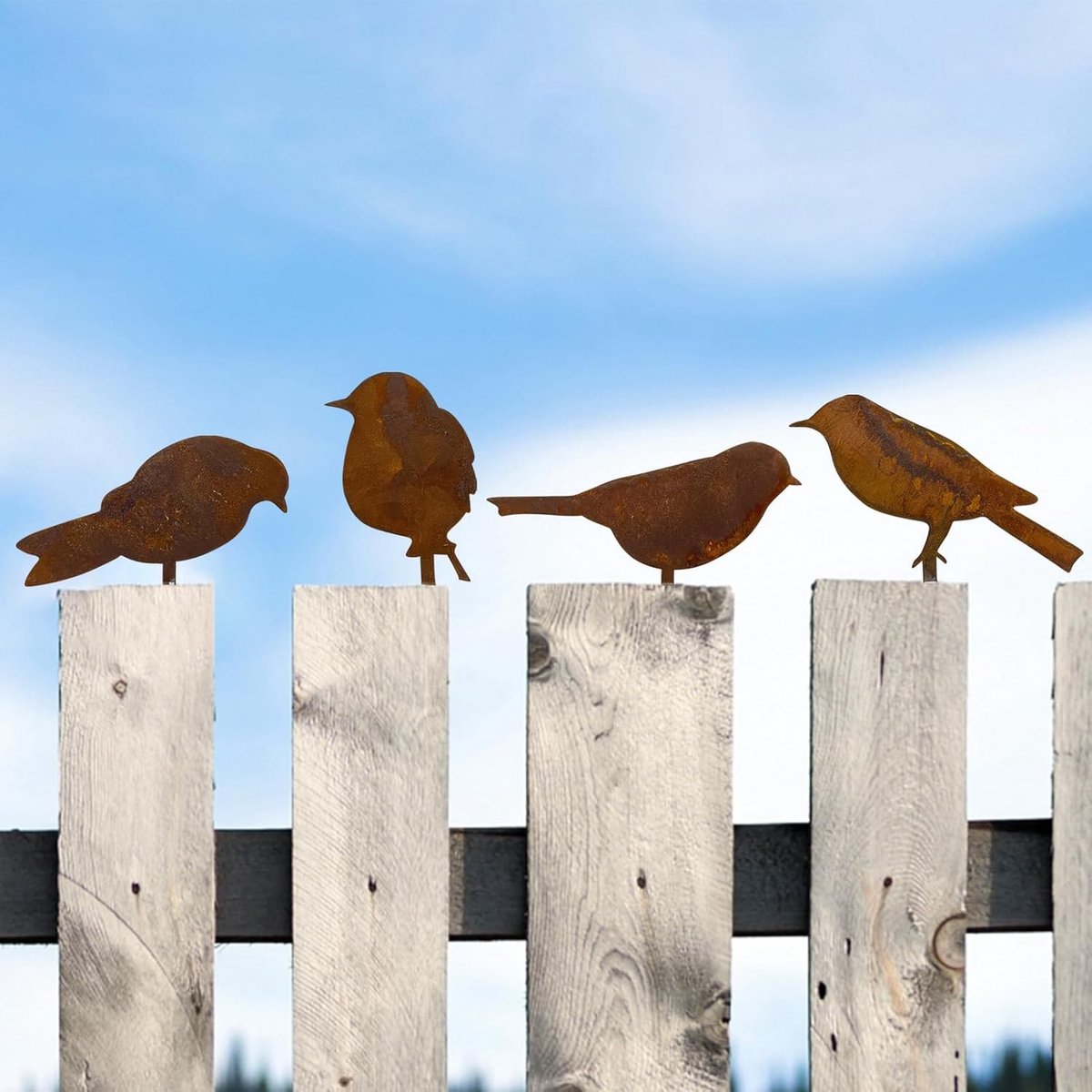 Outdoor Garden Decoration - 4 Pieces Metalbird - Rusty Birds Decoration - Metal Bird Sculptures - Atmospheric Birds - Lifelike Patina Metal Birds - Garden Ornament Silhouette - Garden Fence Decor - Country Garden Art - Gardening - Brown/Rust Color