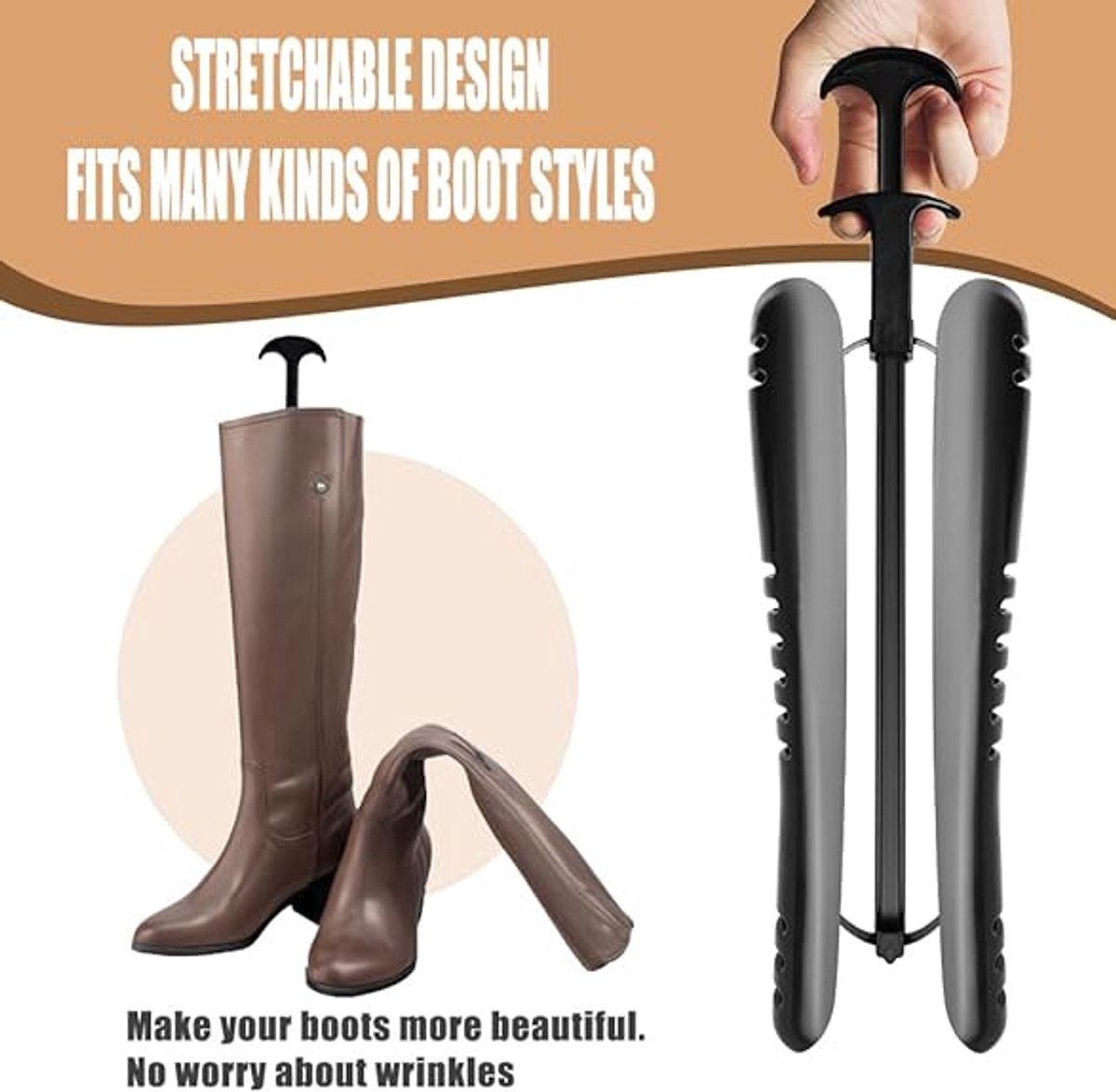 Boot Trees - 2 Pieces - boot trees - Adjustable Shoe Stretcher - Boot Holder Riding Boots - boot stretcher - Stretcher - Women%27s Boot - Shoe Shaper - knee-high boot trees - shaping insoles - Black