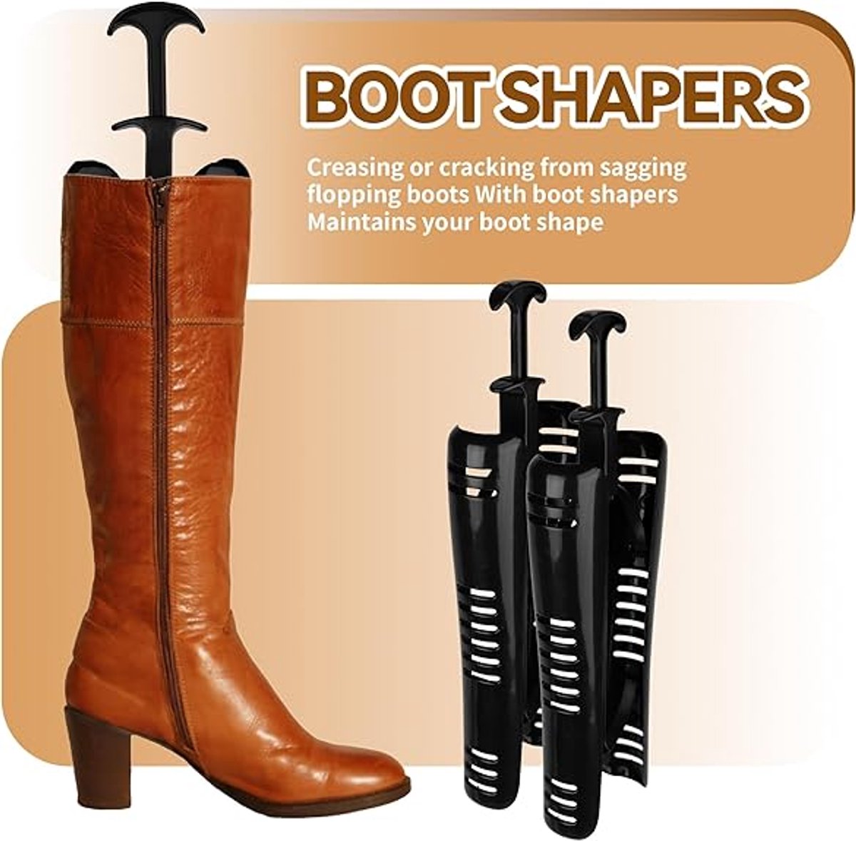 Boot Trees - 2 Pieces - boot trees - Adjustable Shoe Stretcher - Boot Holder Riding Boots - boot stretcher - Stretcher - Women%27s Boot - Shoe Shaper - knee-high boot trees - shaping insoles - Black