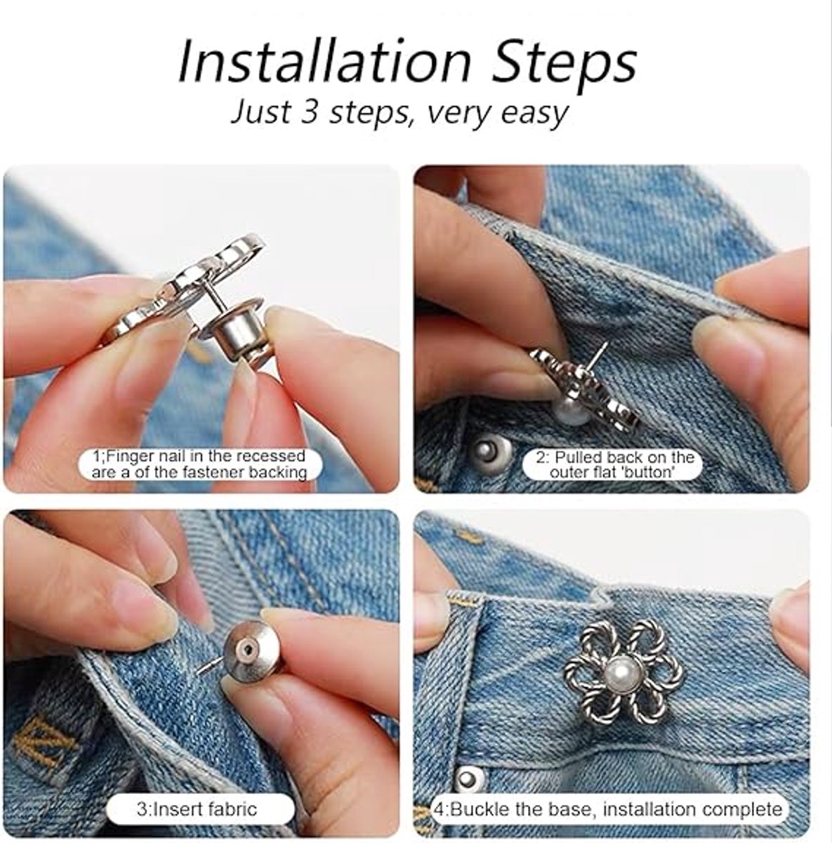8 Pieces - Trouser Reducer - Waist Stretcher Set - Pins - Waist Extender - Jeans Shortening Buttons - Adjustable Button - Tightening Button - Tightener Buttons - Reusable - Trouser Waist Reinforcement - For Loose Jeans