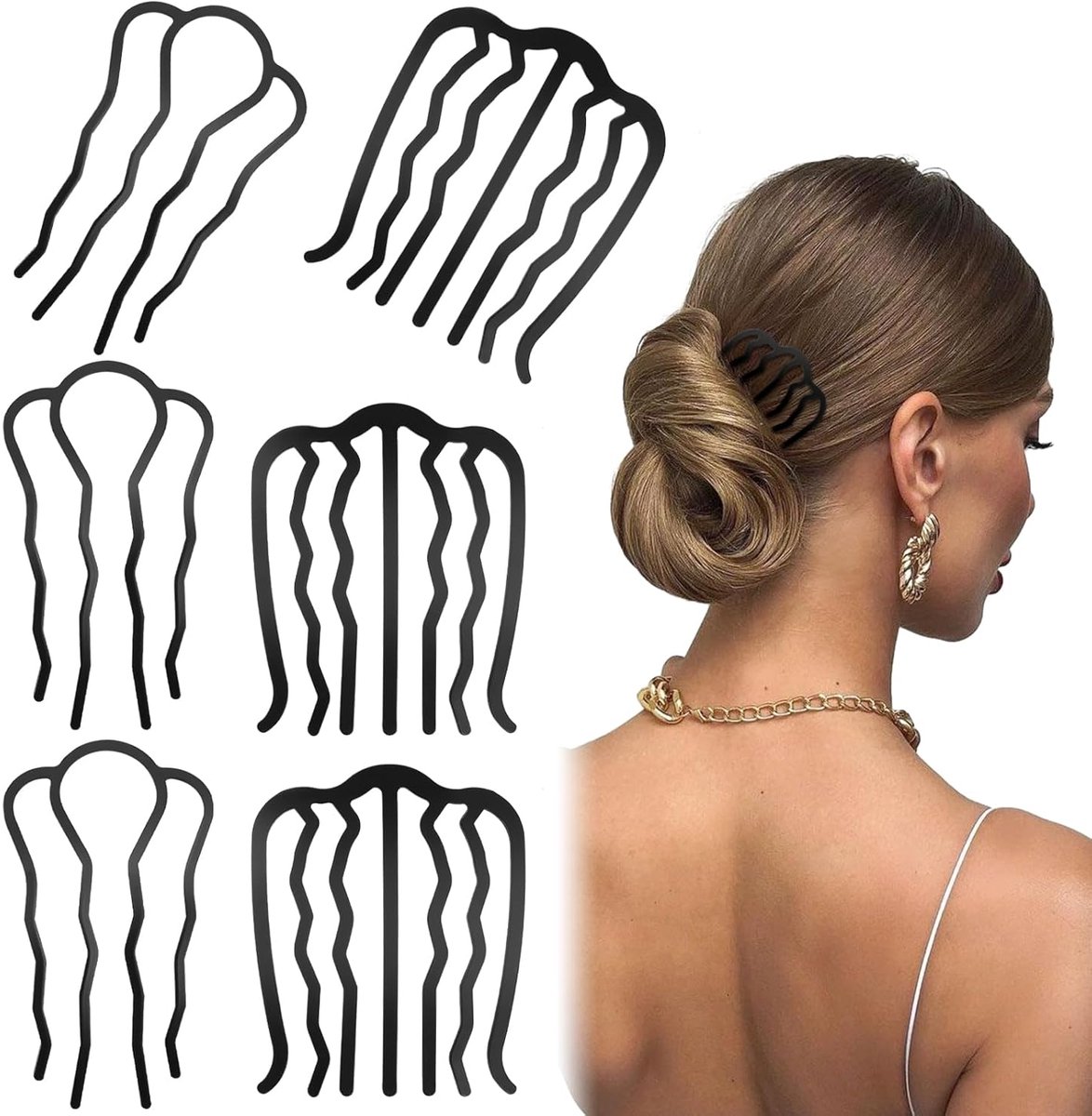 6 pieces - metal hair comb - Hair clip - Hairpin - Hair clips - U-shaped side comb - French hair comb - Hairpins - Hair accessories - vintage updo comb - combination of thick and fine hair - black