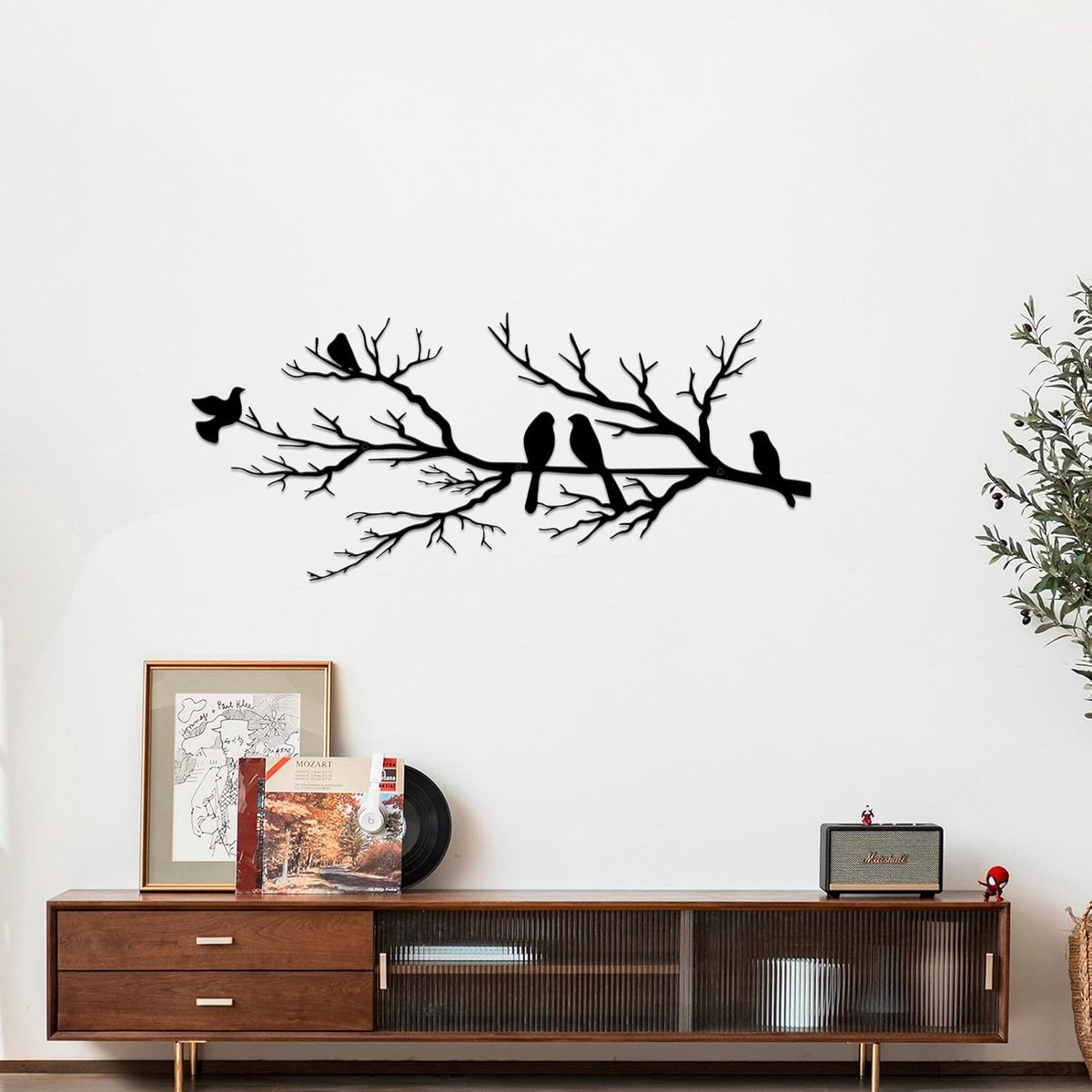 Metal Birds Wall Art - Metal Bird Wall Decoration - Vivid Birds on Branch Silhouette Wall Decor - Black Leaves with Bird - Tree Branch Silhouette - Outdoor Hanging Wall Sculpture - Hanging - for Home Balcony Garden - 43x18.6cm - Black Metal Birds Wall Art - Metal Bird Wall Decoration - Vivid Birds on Branch Silhouette Wall Decor - Black Leaves with Bird - Tree Branch Silhouette - Outdoor Hanging Wall Sculpture - Hanging - for Home Balcony Garden - 43x18.6cm - Black