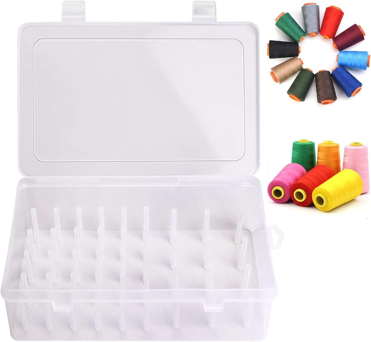 Sewing thread spool with 42 spools - Transparent sewing thread storage box - Empty sewing thread spools - High-capacity sewing thread storage box - Embroidery thread storage box - For organizing sewing thread spools Sewing thread spool with 42 spools - Transparent sewing thread storage box - Empty sewing thread spools - High-capacity sewing thread storage box - Embroidery thread storage box - For organizing sewing thread spools