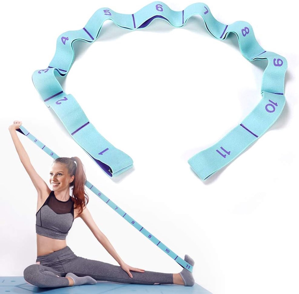 125*4 cm - Yoga resistance band - Yoga stretch band - Yoga exercise band - Stretch band - with 11 rings - Resistance band - for training 125*4 cm - Yoga resistance band - Yoga stretch band - Yoga exercise band - Stretch band - with 11 rings - Resistance band - for training