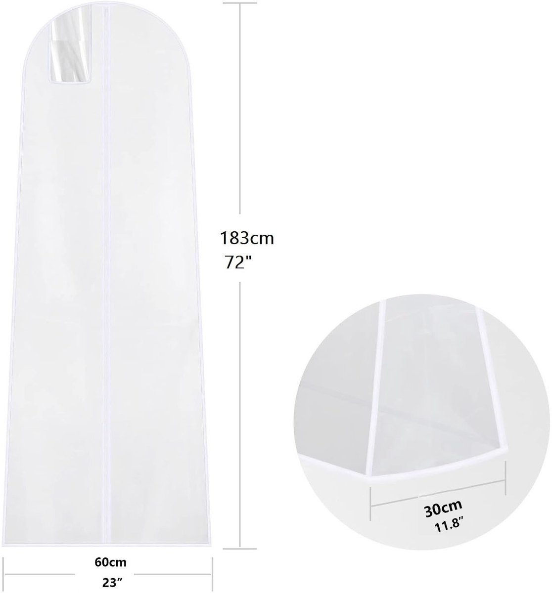 Dustproof wedding dress cover - 183*60 cm - Garment cover - Dust cover for evening dresses - Dust cover for wedding dress - Dust cover for dress - wedding dress storage bag - dustproof garment bag - garment bag - with zipper - for wedding dresses