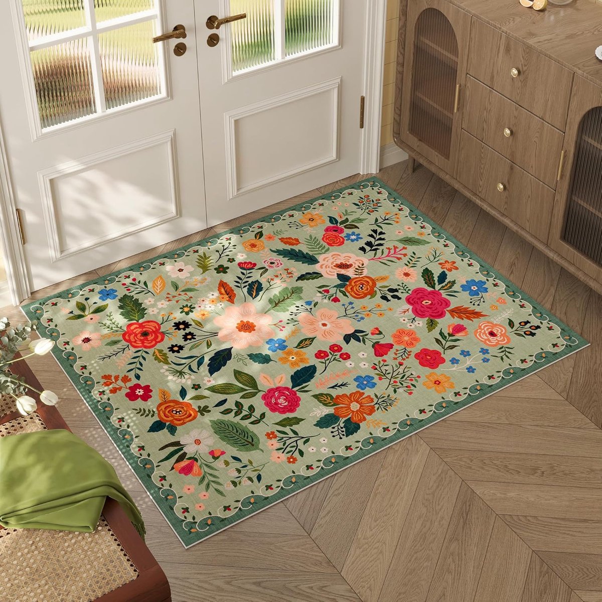 doormat - Indoor doormat - printed indoor doormat - Machine washable - vintage pattern - Boho style - Small rug with floral motif - Non-slip low-pile rug for entrance