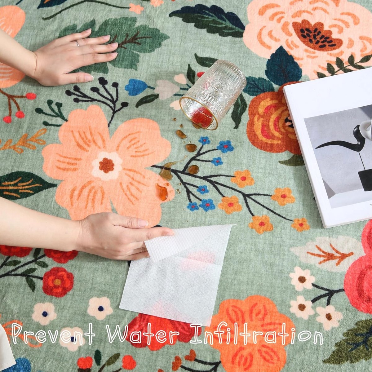 doormat - Indoor doormat - printed indoor doormat - Machine washable - vintage pattern - Boho style - Small rug with floral motif - Non-slip low-pile rug for entrance