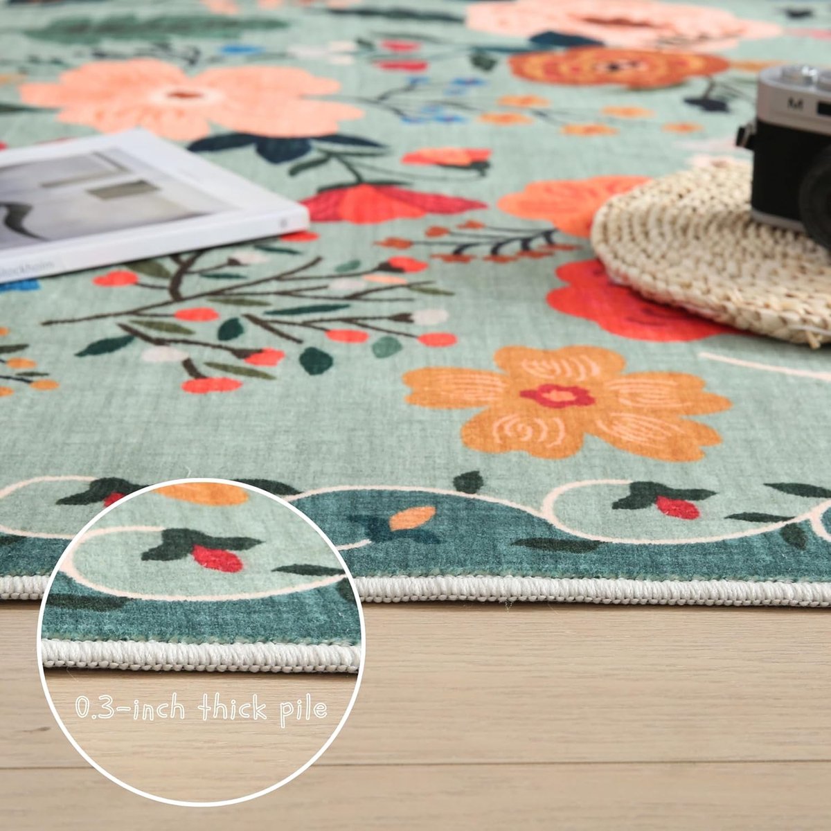 doormat - Indoor doormat - printed indoor doormat - Machine washable - vintage pattern - Boho style - Small rug with floral motif - Non-slip low-pile rug for entrance