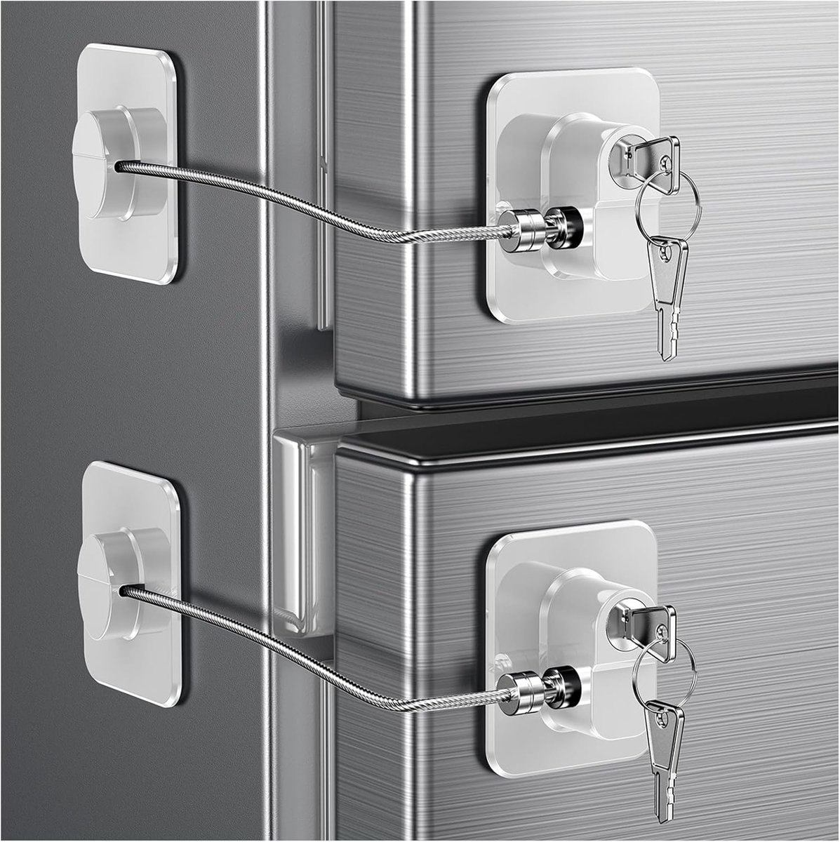 2-Pack Refrigerator Locks - with Keys - for Children, Toddlers, and Adults - Self-Adhesive Refrigerator Lock - for Refrigerator, Cabinets & Drawers, Oven, Windows - Child Safety - White