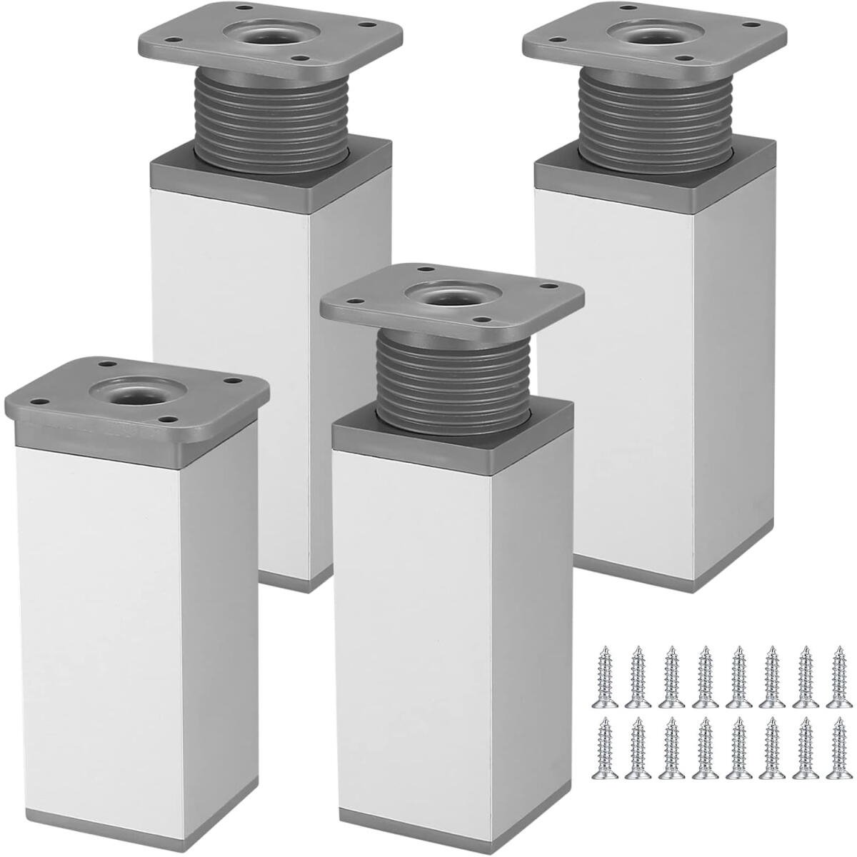 4 pieces - Furniture legs - 10 cm - Adjustable furniture feet - Adjustable table legs - sofa feet - bed feet - table legs - cabinet feet - cabinet leg - aluminum alloy table legs - for kitchen bench, sofas, coffee tables, furniture, cabinet and bed - whit