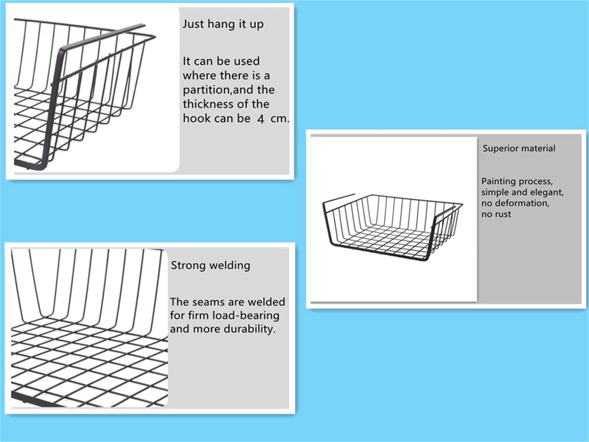 Set of 2 removable metal hanging baskets - organizer - closet hanging basket - suitable for desks
