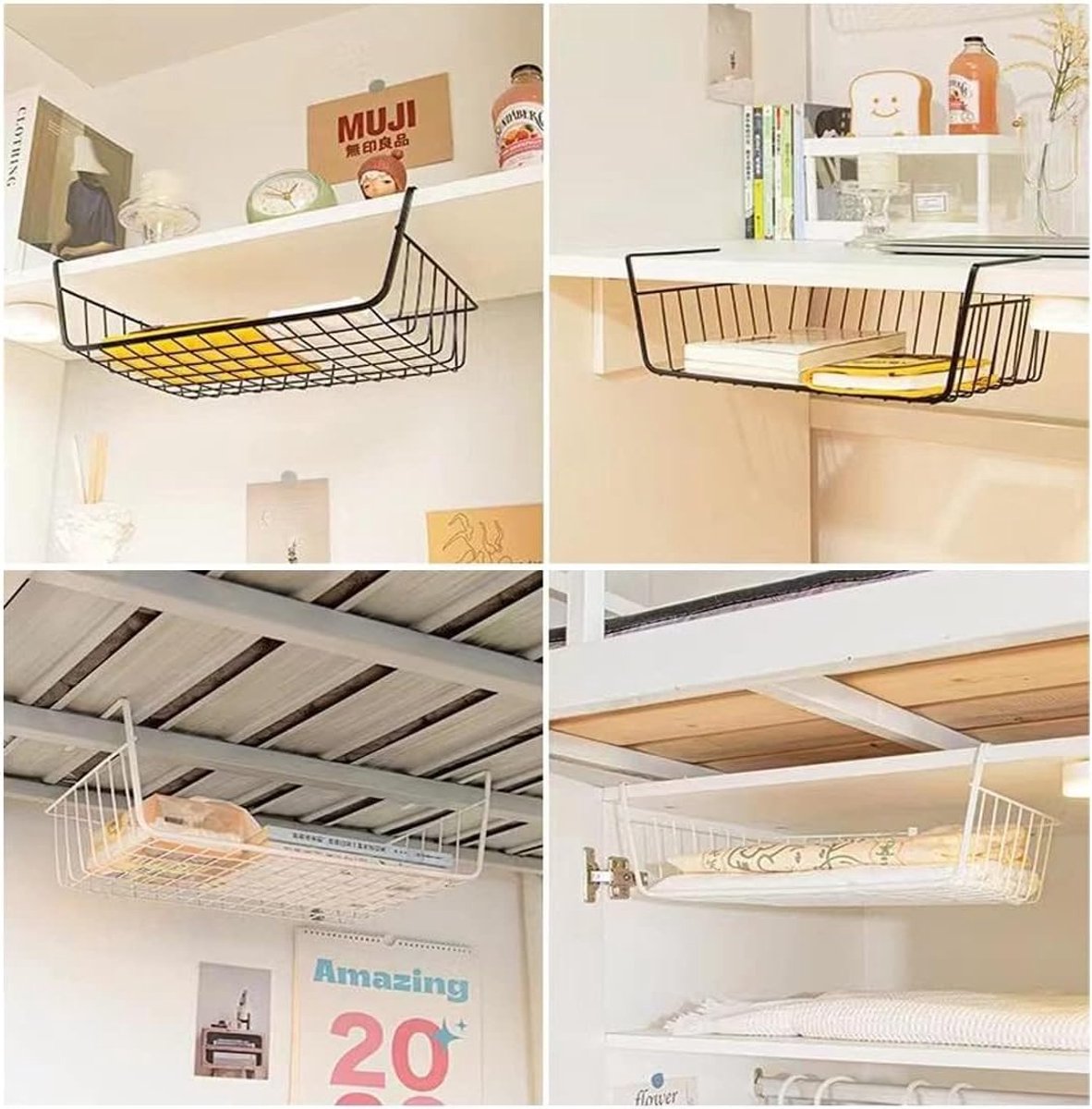 Set of 2 removable metal hanging baskets - organizer - closet hanging basket - suitable for desks