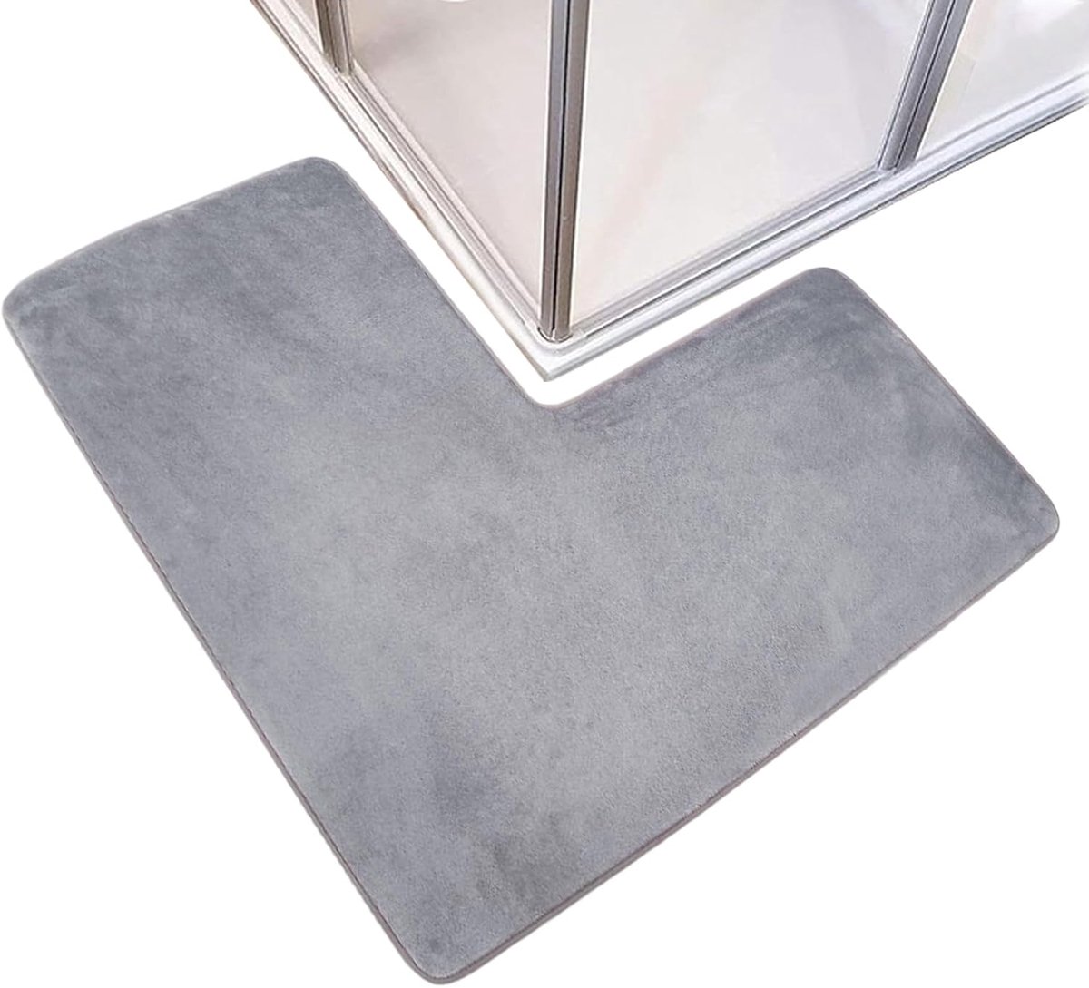 L-shaped bath mat - Shower mat - Bath mat - Floor mat - Non-slip mat - Corner bath mat - Corner shower mats - Non-slip foot mat - Doormat - Entrance mat - for home, door, sink, floor, toilet, kitchen, indoors and outdoors - 80*80 cm - grey