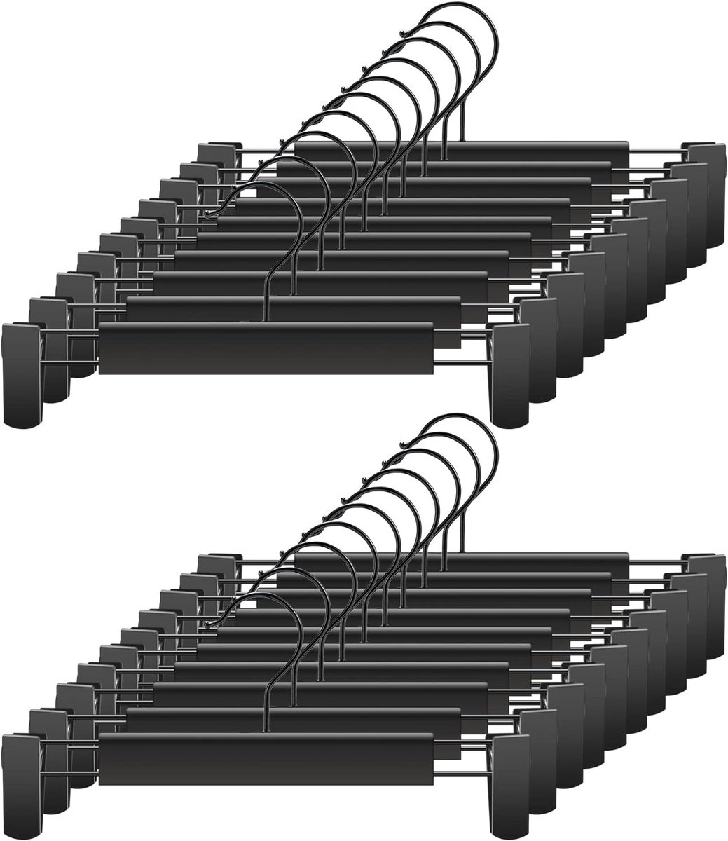Clothes Hangers - 20 Pieces - Trouser Hangers - Trouser Hangers with Clips - Garment Hangers - Skirt Hangers - Non-Slip Hanger with Clips - Clothes Rack/Coat Rack/Jacket/Trouser Hanger - Space-Saving - Adjustable Clip Hangers, Garment Coat Clothes Jeans H