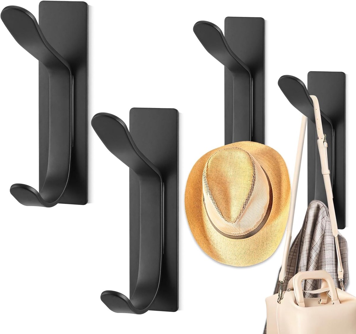 Pieces Wall-Mounted Coat Rack - No Drilling Required - Black Solid Wall Hook - Self-Adhesive Coat Hooks - Stainless Steel Towel Hanger for the Bathroom - Hanging Hooks - Double Hook Design Coat Rack - Wall / Coat Rack Hooks - Black Pieces Wall-Mounted Coat Rack - No Drilling Required - Black Solid Wall Hook - Self-Adhesive Coat Hooks - Stainless Steel Towel Hanger for the Bathroom - Hanging Hooks - Double Hook Design Coat Rack - Wall / Coat Rack Hooks - Black