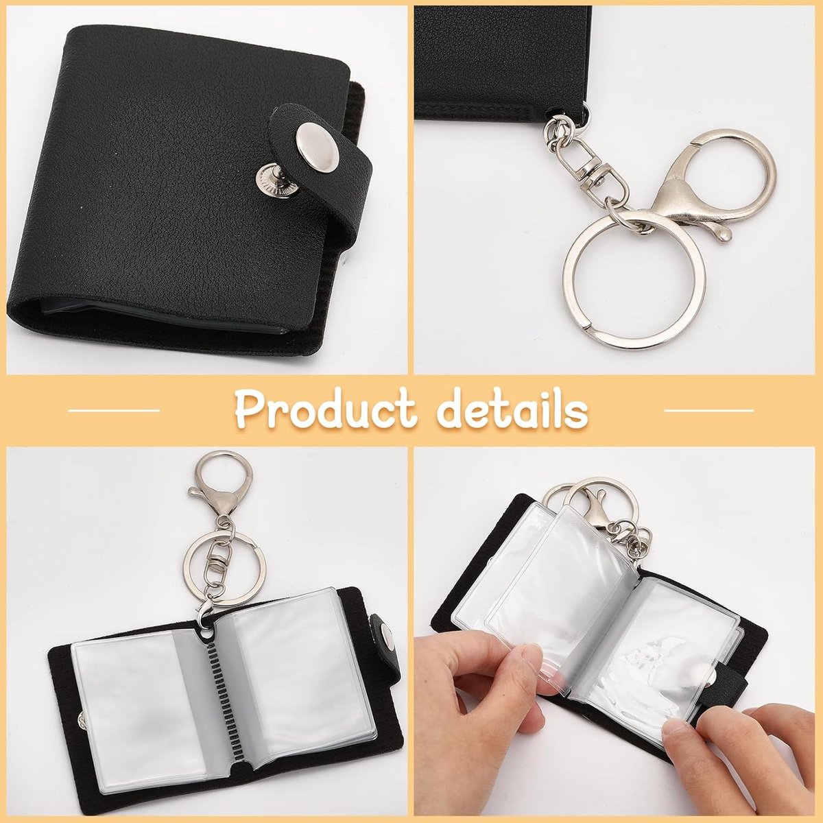 4 pieces - Mini photo album - 2 inch - Photo album - keychain - mini retro photo album - with lobster claw clasps and keychains - Each book can hold 20 photos - 10 pages - for a family and friends party keepsake - black