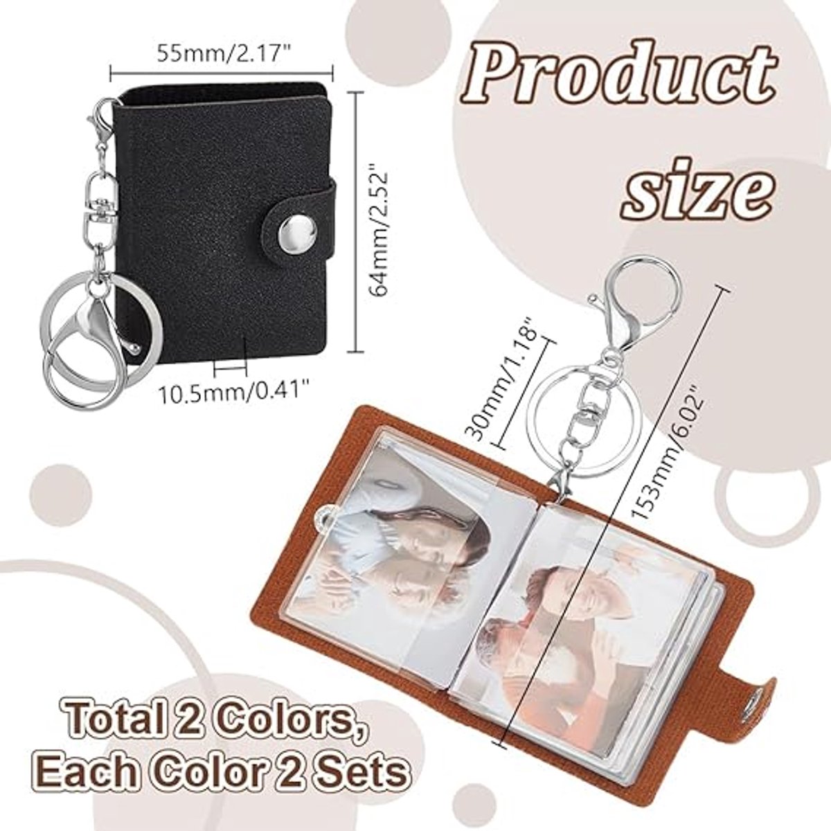 4 pieces - Mini photo album - 2 inch - Photo album - keychain - mini retro photo album - with lobster claw clasps and keychains - Each book can hold 20 photos - 10 pages - for a family and friends party keepsake - black