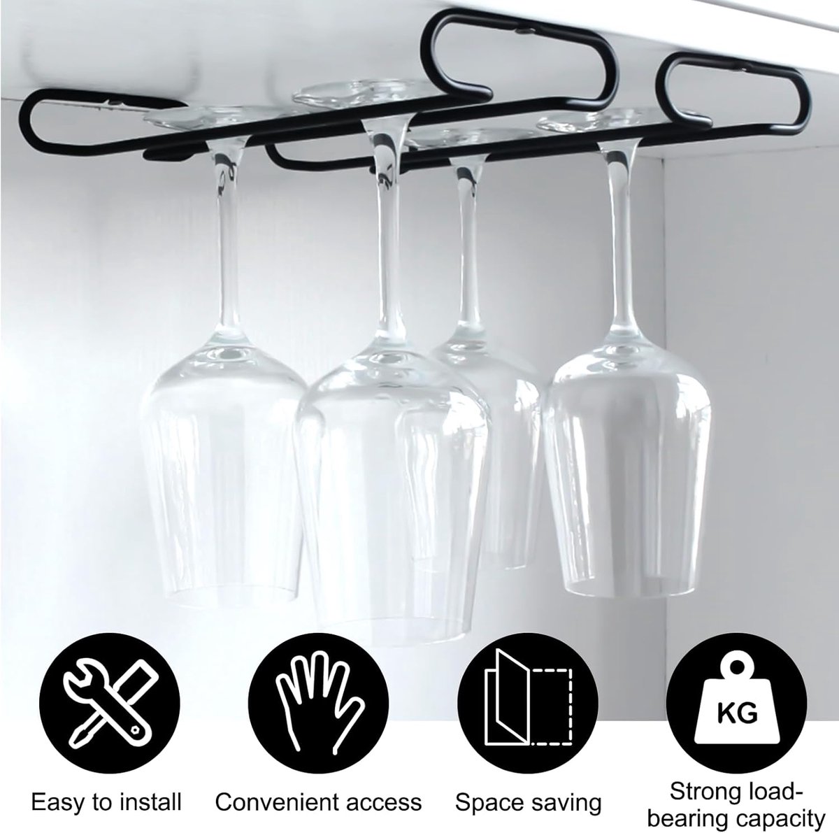 2 pieces - Wine glass holder - Glass hooks for shelf - Iron glass holder for glasses - Wall display holder - Hanging glass holders - Metal hanging glass holder - Display rack - hooks - for bars