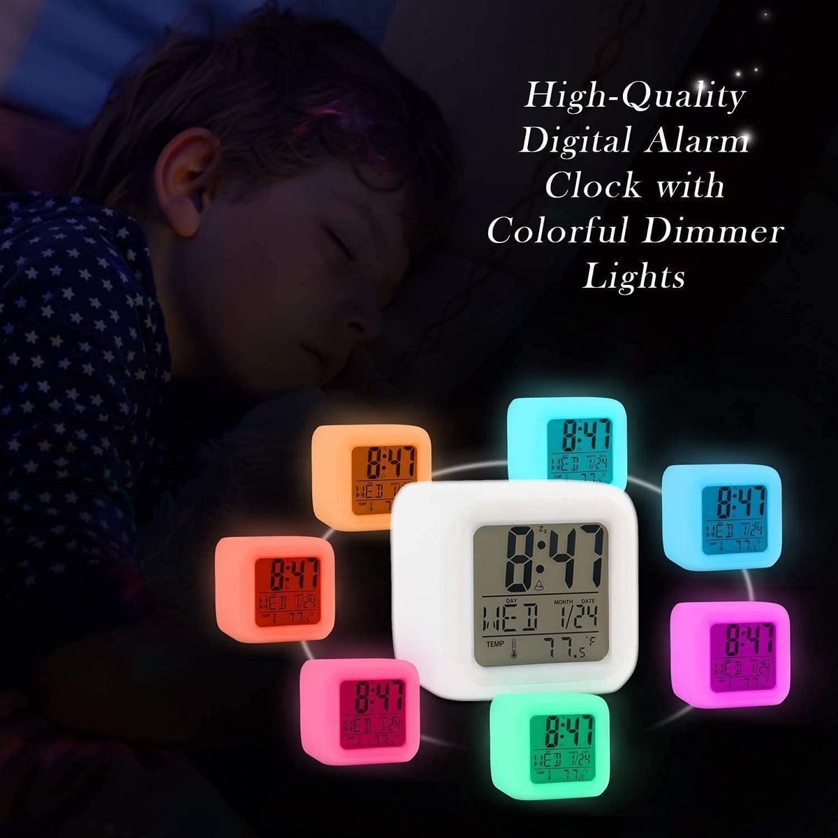 Alarm clock - digital alarm clock - Digital Clock - digital alarm clocks - Digital Children%27s Alarm Clock with 7 Color Changes - Children%27s Alarm Clock - LED Night Light - Alarm Clock - child%27s alarm clock - Travel Alarm Clock - Alarm Clock - for bedroom