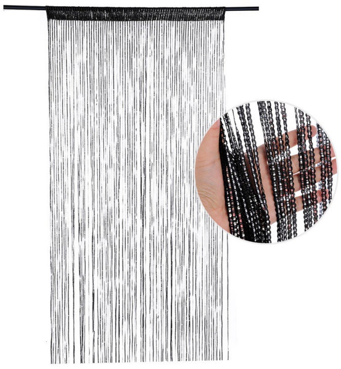 99*199 cm - Fly curtain - Screen door - Door curtain - Window decoration - Bead curtain - crystal bead coded door curtain - with tassels - wardrobe curtain - door cord - curtains - mosquito net - for doorway, interior decoration - black