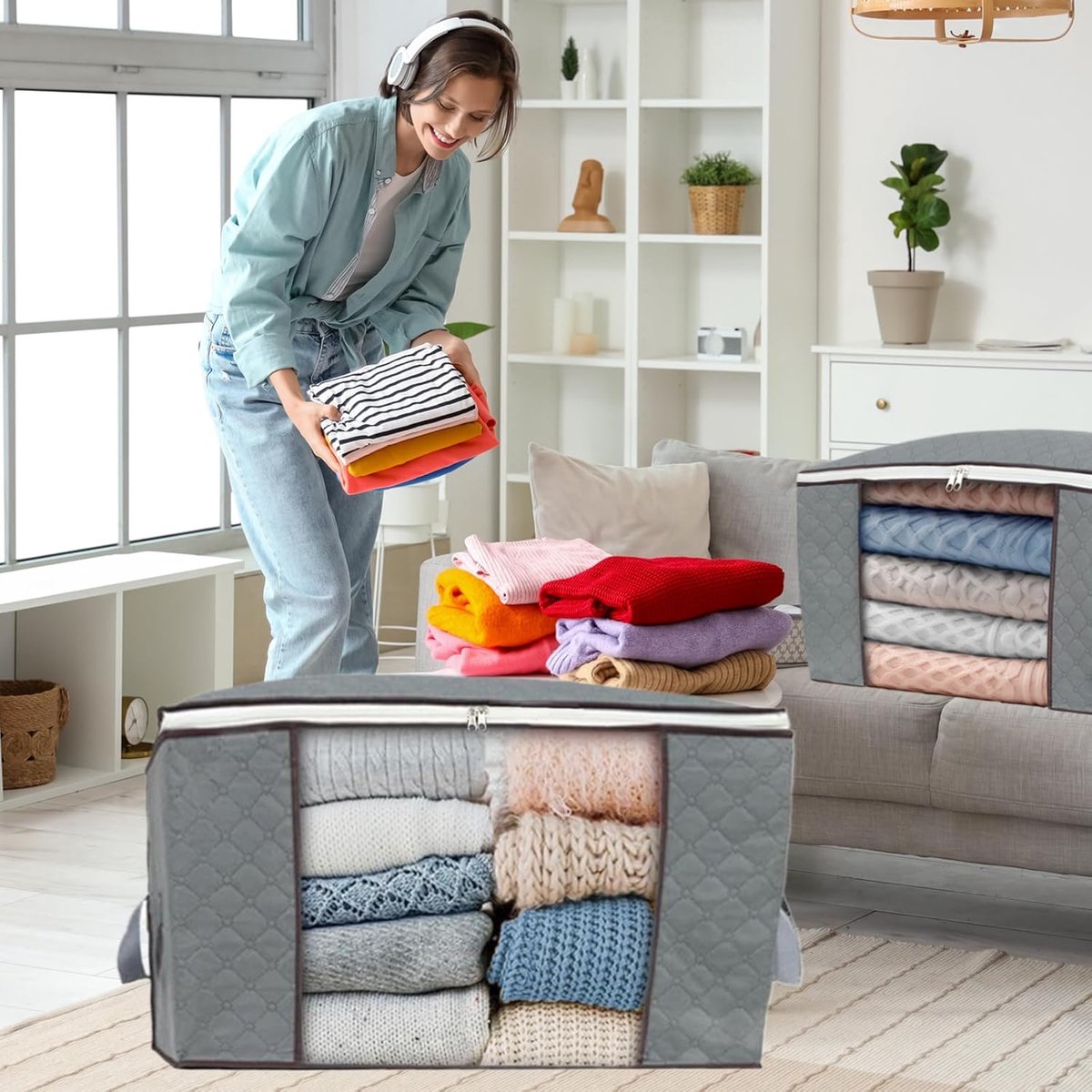 Set of 3 extra large zippered storage bags - Storage bags - with large transparent window - Handles - Affordable - Ideal for storing duvets