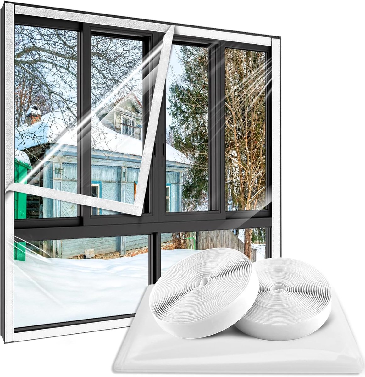 Window Film - Thermal Insulation for Windows - Window Film Insulation Sealing Set - Winter Window Insulation Set - Window Insulation Film - Winter Insulation Window Covering Set - Self-Adhesive - with Velcro - for windows and skylights - transparent - 188