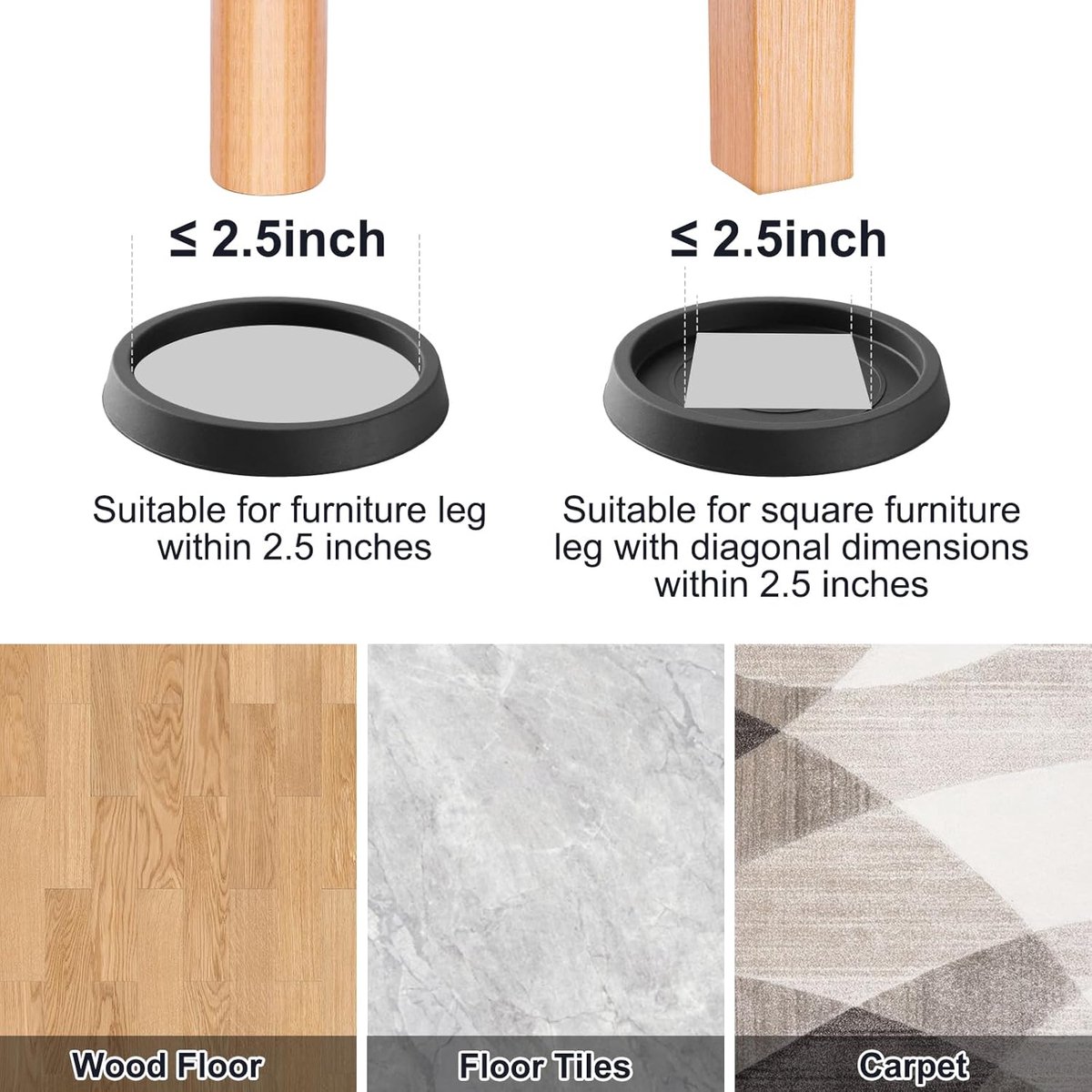 8 pieces - Furniture mats - 76*76*9 mm - 6.3 cm round furniture mat - anti-slip furniture protectors - rubber furniture protectors - for hardwood floors - floor protectors - for beds