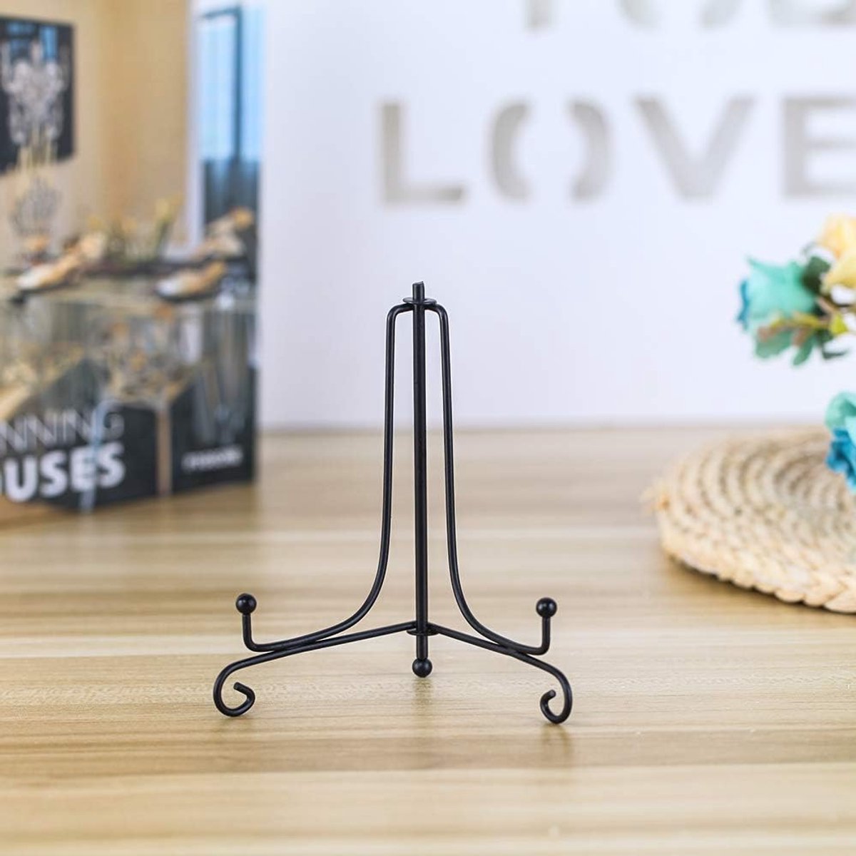 4 pieces - sign stand - plate holder - iron plate stands - plate stands for display - Display rack - foldable easel stand - metal photo stand - photo stand - book stand - plate stands - 4 inch - black
