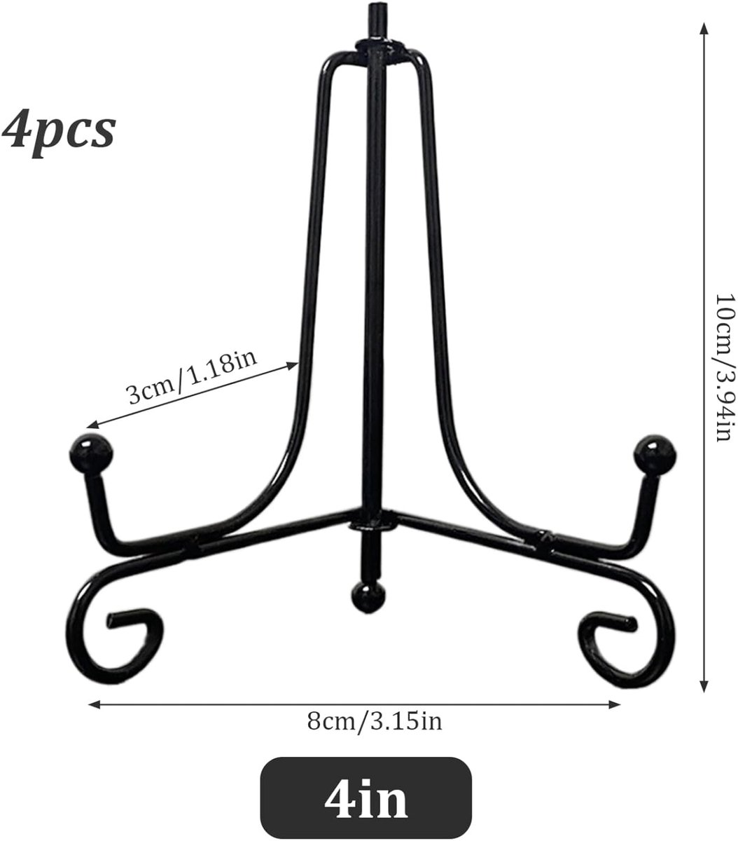 4 pieces - sign stand - plate holder - iron plate stands - plate stands for display - Display rack - foldable easel stand - metal photo stand - photo stand - book stand - plate stands - 4 inch - black