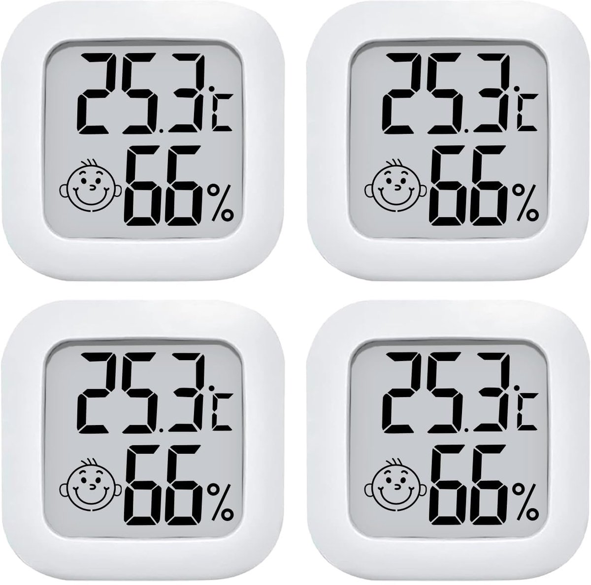 Mini hygrometer - 4 pieces - Weather station - Thermometer - Humidity meter - Highly accurate temperature monitor - Indoor thermometer - Hygrometer - Thermo-hygrometer - Comfort level indicator - White