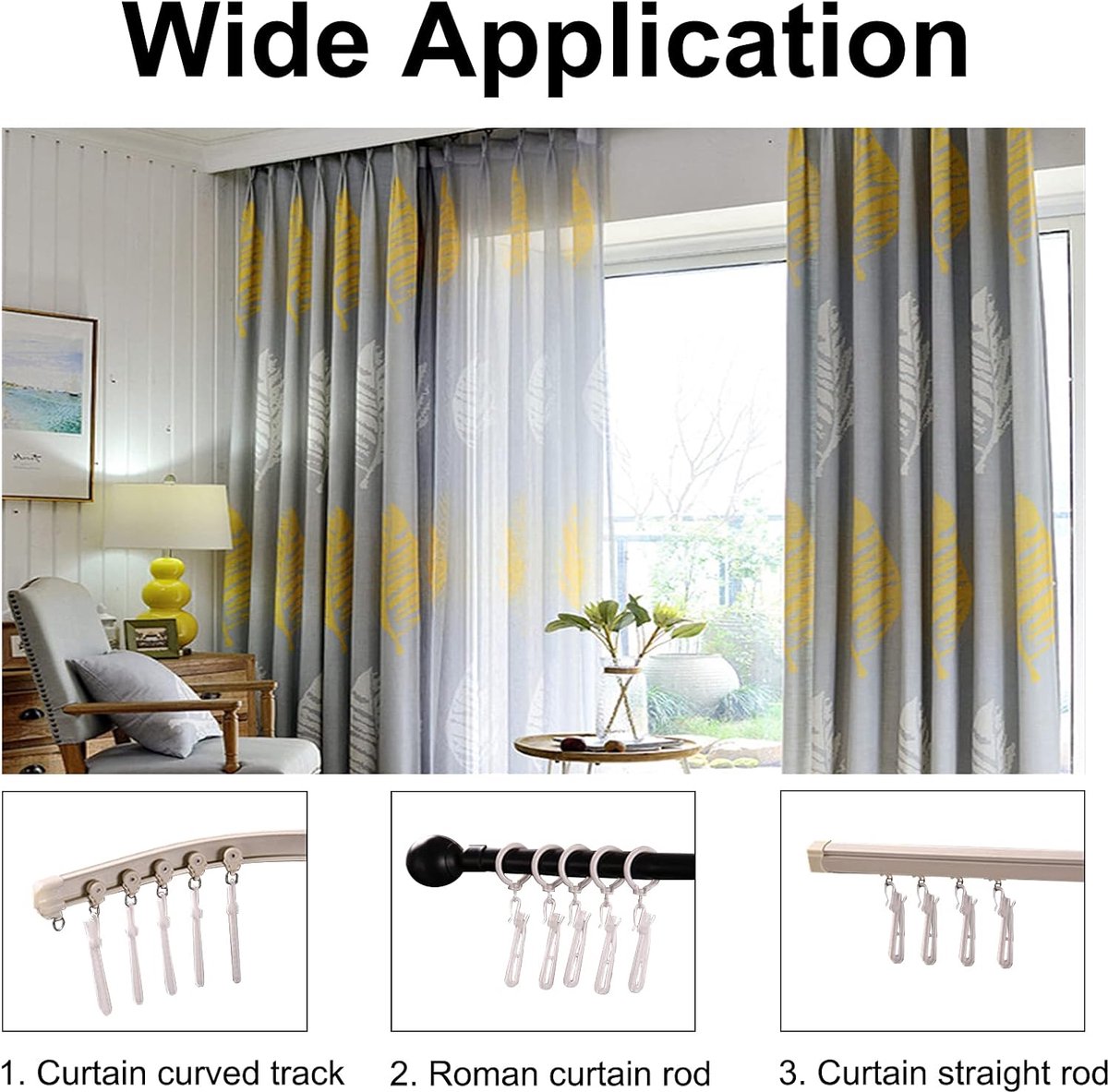 60 pieces - 8.5 cm - Curtain hook - Shower curtain hook - Plastic curtain hook - curtain clip hooks - curtain accessories - adjustable depth - pleated curtain clips - for door
