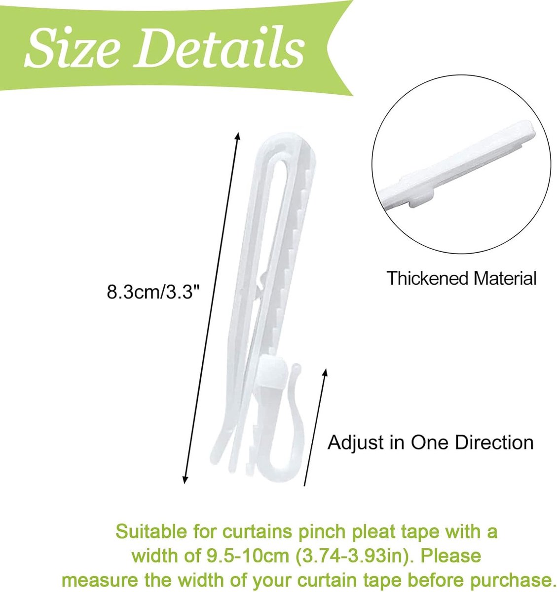 60 pieces - 8.5 cm - Curtain hook - Shower curtain hook - Plastic curtain hook - curtain clip hooks - curtain accessories - adjustable depth - pleated curtain clips - for door