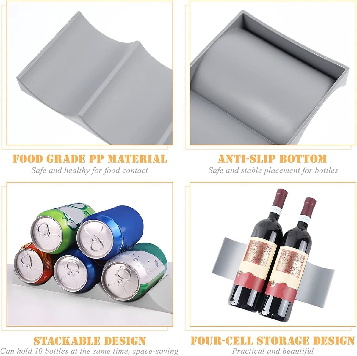 Bottle rack - Beverage bottle rack - Refrigerator bottle holder - Plastic bottle holder - Wine bottle holder - Wine rack - Storage organizer - Refrigerator organizer - Wine bottle display mat - Can holder - for wine bottles