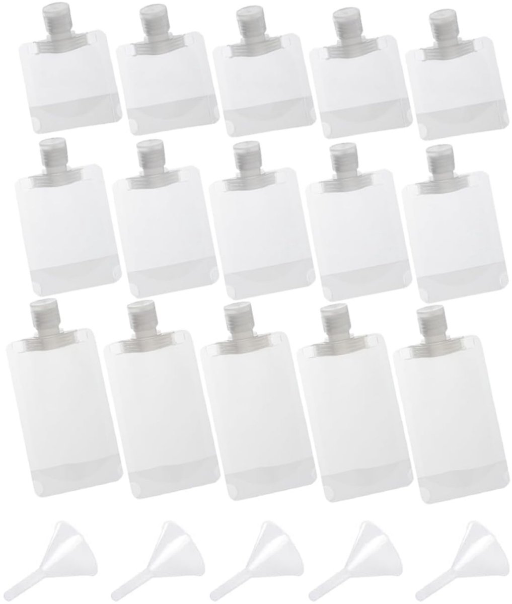 20 pieces - Travel-size Toiletries Bag - Travel Toiletries Containers - travel containers - refillable travel bottles - for cosmetics, lotions, shower gels, shampoos, travel essentials - 100 ml, 50 ml, 30 ml - with portable funnel - transparent