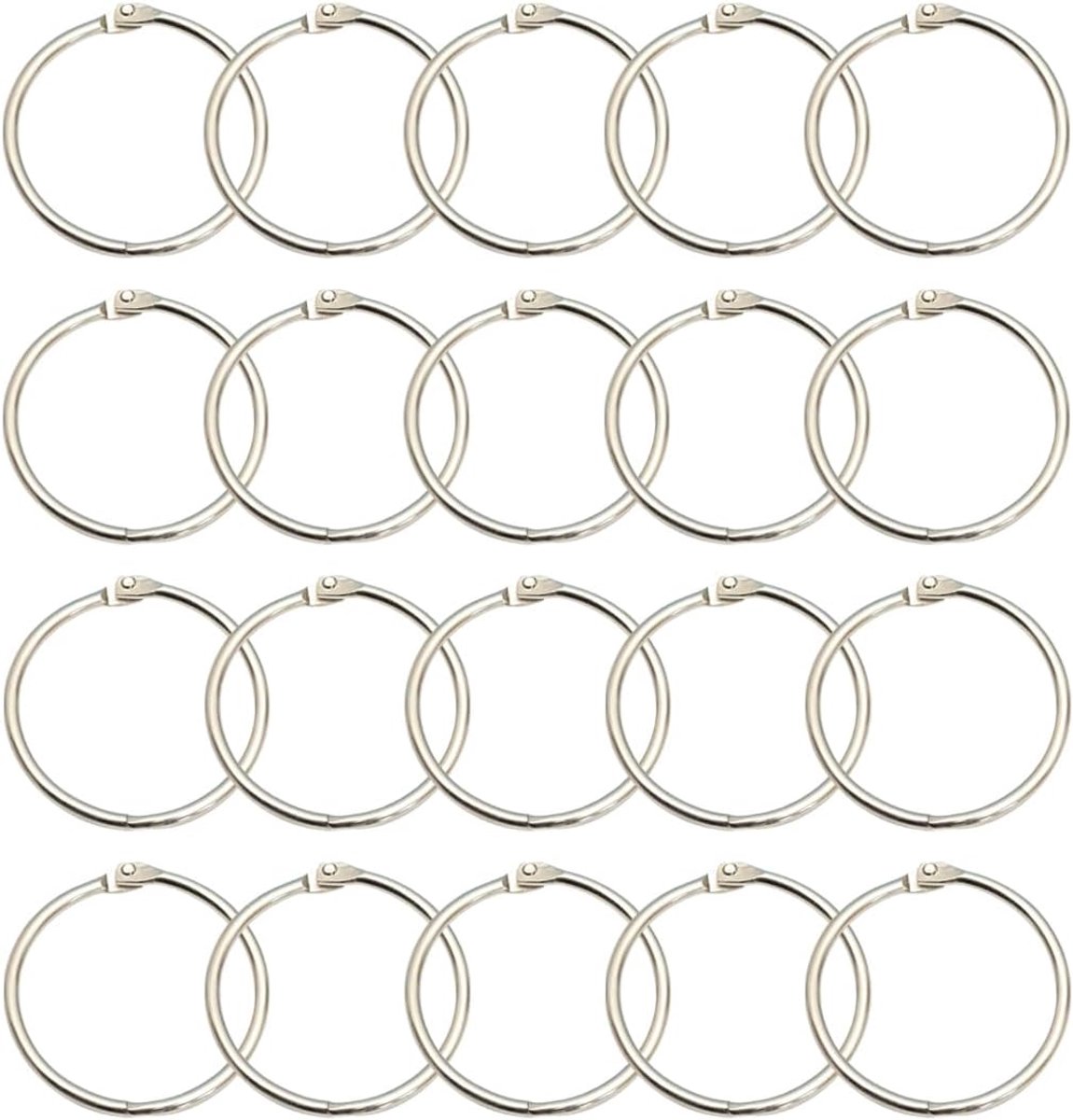 20 pieces - 55 mm - Book rings - metal ring binders - Binding ring - for loose sheets - card ring binder - keychain - for scrapbooking, album, crafting - for organizing and binding loose cards and recipes - silver