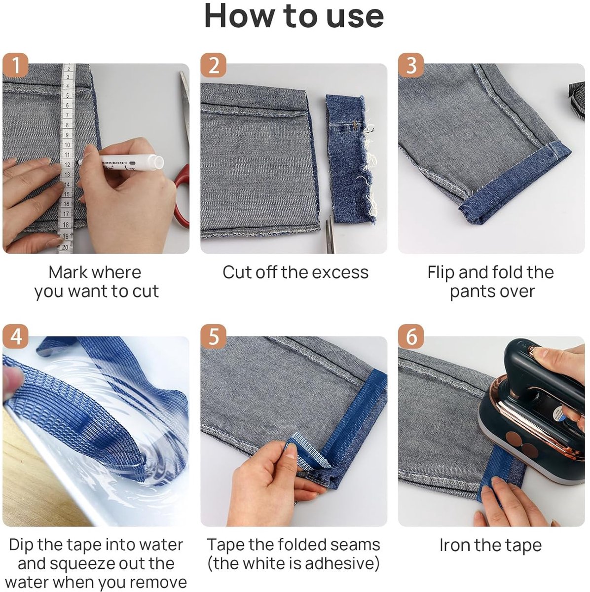 Iron-on tape - 10 m*2.5 cm - Hemming tape - Hemming tape for trousers - Curtain tape - pleating tape - iron-on hem tape - self-adhesive tape without sewing - for hemming - washable repair tape - for jeans