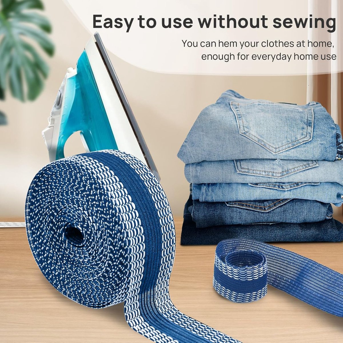 Iron-on tape - 10 m*2.5 cm - Hemming tape - Hemming tape for trousers - Curtain tape - pleating tape - iron-on hem tape - self-adhesive tape without sewing - for hemming - washable repair tape - for jeans