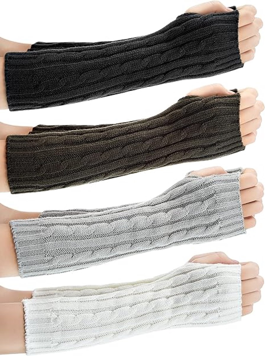 4 pairs of knitted arm warmer gloves - winter sleeves - winter long fingerless mittens - gloves - thumbhole gloves for men and women