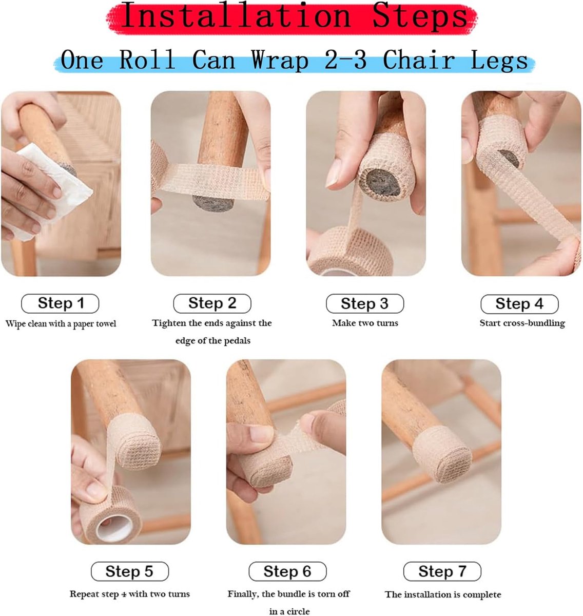 6 Rolls Chair Leg Floor Protectors - Self-Adhesive Bandage Wraps - Chair Leg Protectors - Anti-Slip Chair Leg Protectors - Chair Leg Protective Tape - Chair Leg Protectors - for Hardwood Floors