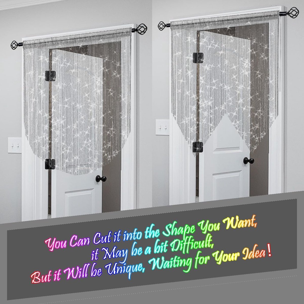 Fly curtain - Door curtain (100 × 200 cm) - Bead curtain - Hanging room divider - Bead decoration - Door cord - Screen door - Hippie glitter tassel panel - Wardrobe curtain - Window door - Window decoration - Sequins - Bohemian door tassel - Dark grey