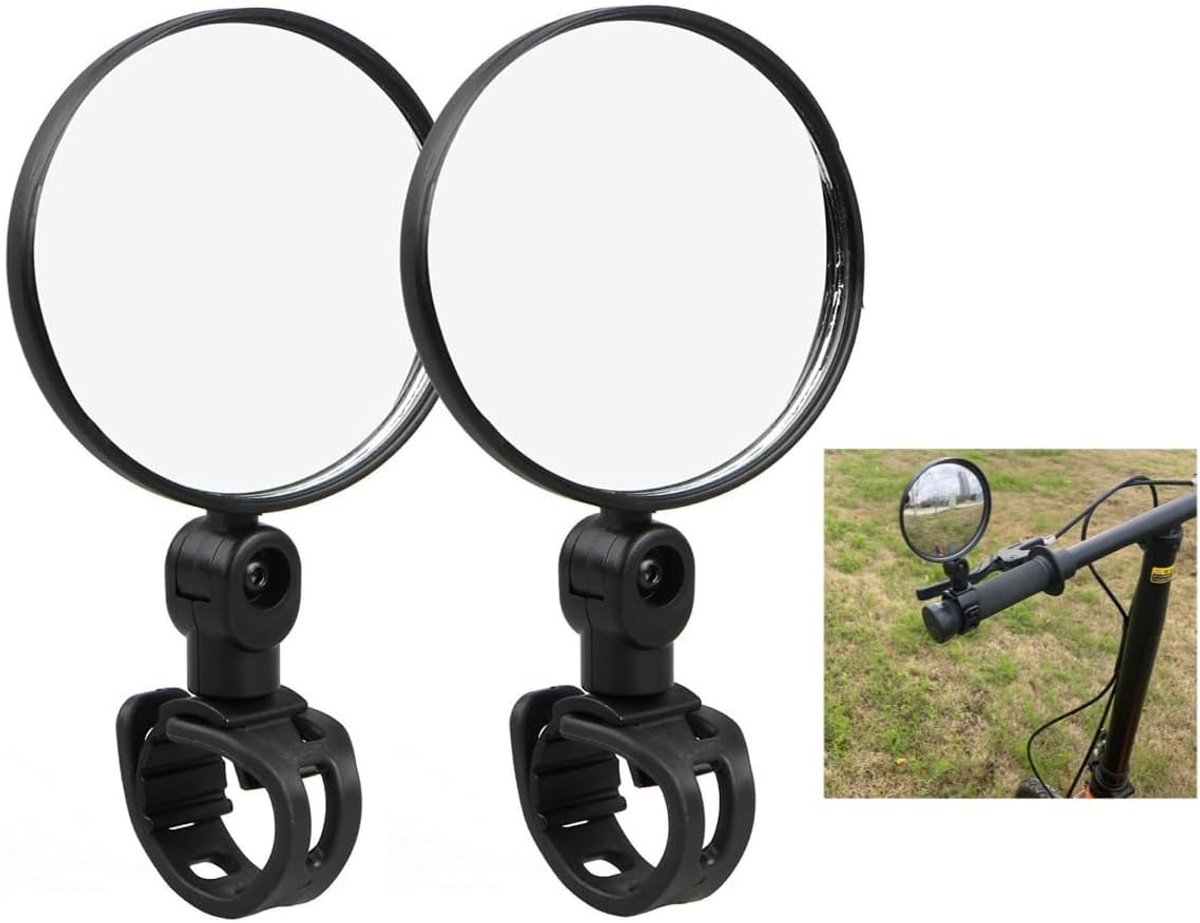 pair - bicycle mirror - 8 cm - bicycle rearview mirror - rearview mirror - convex mirror - scooter rearview mirror - 360˚ rotatable bicycle mirrors - adjustable rearview mirror - universal rearview mirror for bicycles - black