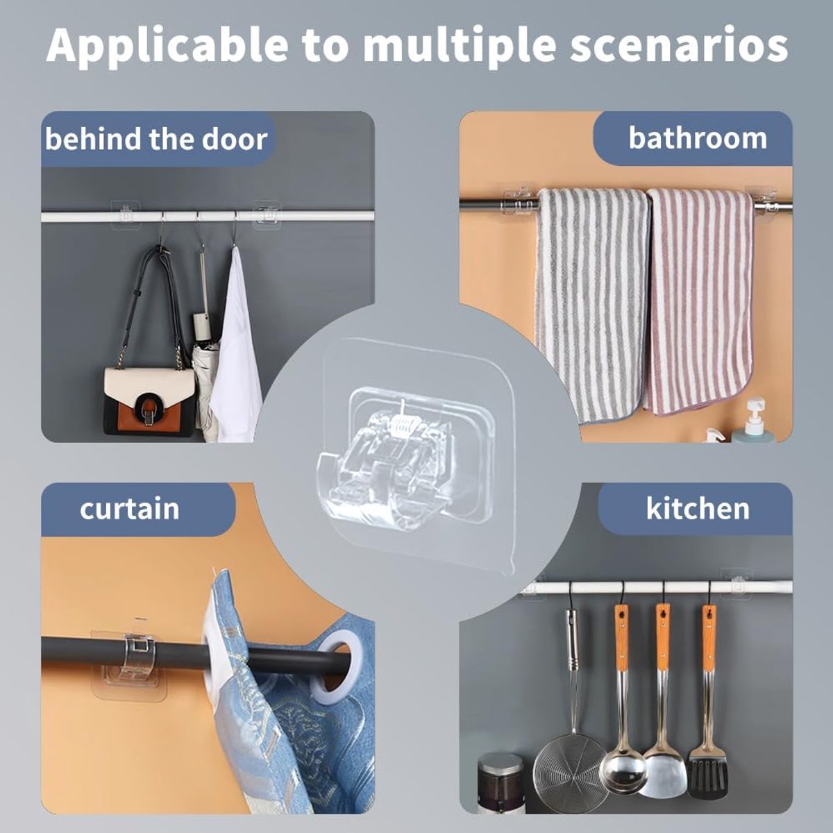 6 pieces - Curtain rod hook - 6*6 cm - drill-free curtain holders - self-adhesive curtain rod holders - drill-free curtain hooks - curtain accessories - for curtain rods